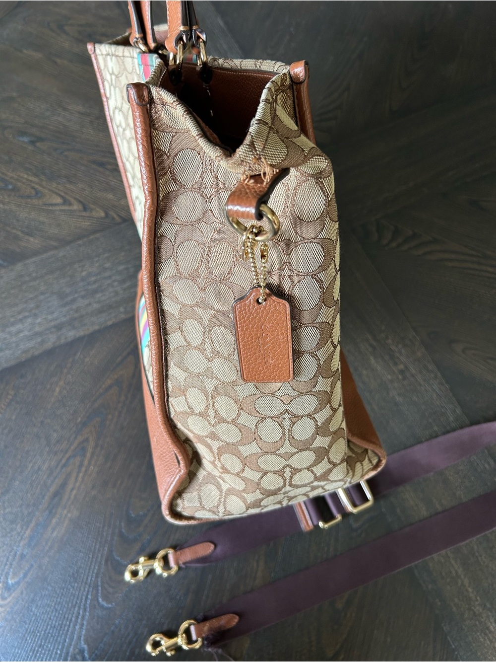 Coach Dempsey 40 Signature Jacquard Tote with Multicolor Center Stripe READ - Picture 3 of 12